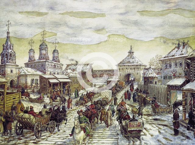 At the Myasnitskaya Gates of the Bely Gorod of the Moscow in the XVII Century, 1926. Artist: Vasnetsov, Appolinari Mikhaylovich (1856-1933)