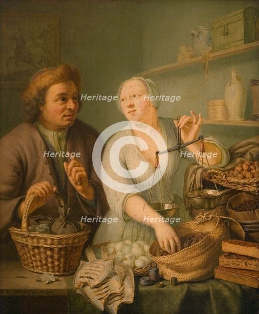 At the Marketwife's, 1738. Creator: Frans van Mieris II.