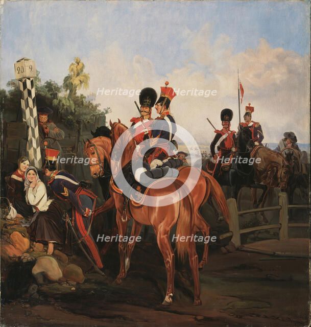 At the Mile Stone, 1859. Artist: Willewalde, Gottfried (Bogdan Pavlovich) (1818-1903)