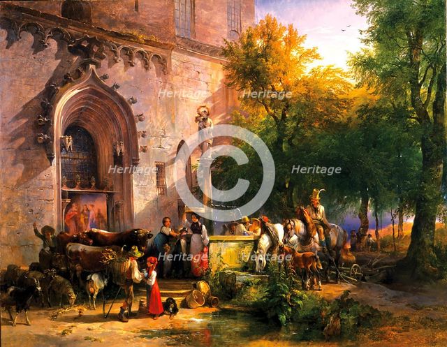 At the Monastery Fountain, 1836. Artist: Gauermann, Friedrich August Matthias (1807-1862)
