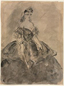 At the Ball (recto); La femme à léventail, after Goya (verso), 19th century. Creator: Constantin Guys (French, 1805-1892)