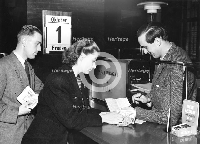 At the bank, Sweden, c1940-1959(?). Creator: Unknown.