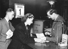 At the bank, Sweden, c1940-1959(?)