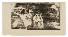 At the Black Rocks, from the Suite of Late Wood-Block Prints, 1898/99. Creator: Paul Gauguin