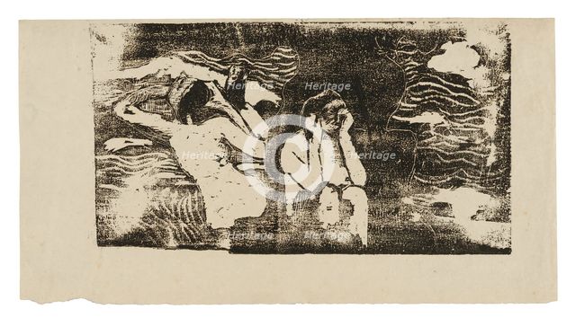At the Black Rocks, from the Suite of Late Wood-Block Prints, 1898/99. Creator: Paul Gauguin.