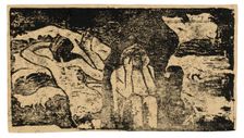 At the Black Rocks, from the Suite of Late Wood-Block Prints, 1898/99. Creator: Paul Gauguin