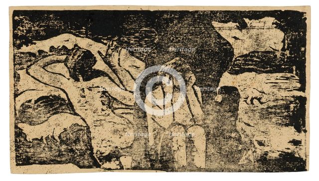At the Black Rocks, from the Suite of Late Wood-Block Prints, 1898/99. Creator: Paul Gauguin.