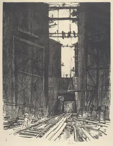 At the Bottom of Gatun Lock, 1912. Creator: Joseph Pennell