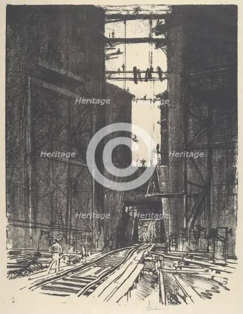 At the Bottom of Gatun Lock, 1912. Creator: Joseph Pennell.