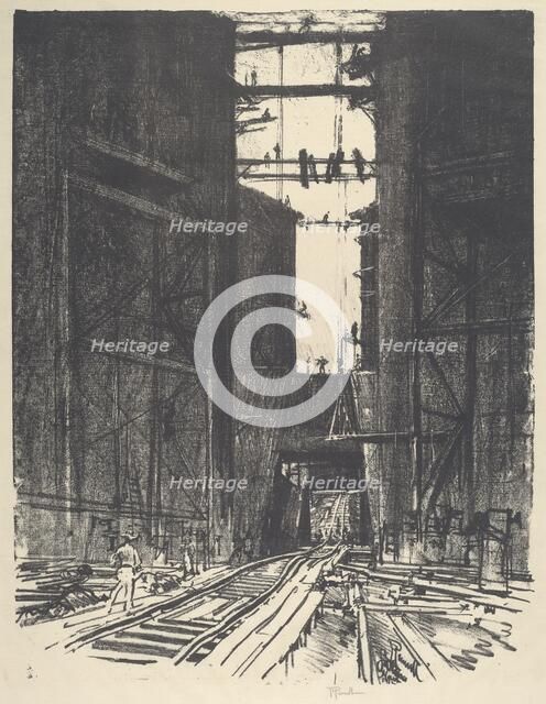 At the Bottom of Gatun Lock, 1912. Creator: Joseph Pennell.