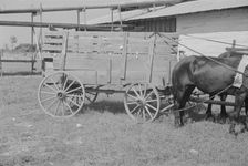 At the cotton gin, Cotton gin and wagons, Hale County, Alabama, 1936. Creator: Walker Evans