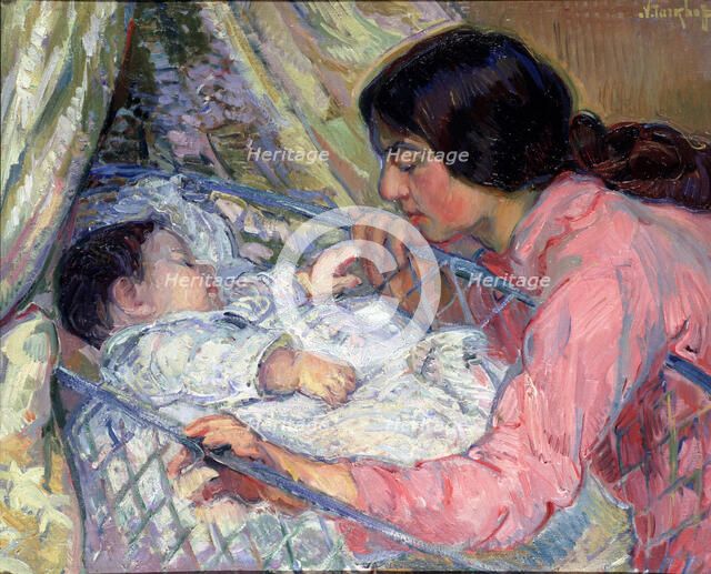 At the Cradle. Artist: Tarkhov, Nikolai Alexandrovich (1871-1930)