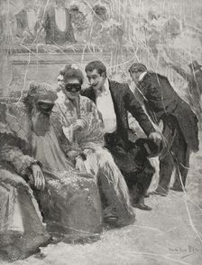 At the dance - carnival scene at the Baile del Real, Madrid, Spain 1898. Creator: Enrique Laporta Valor