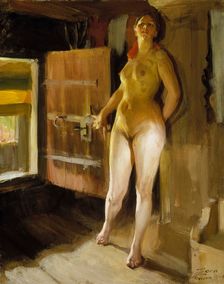 At the Door of the Loft; Girl in the Loft, 1905. Creator: Anders Leonard Zorn