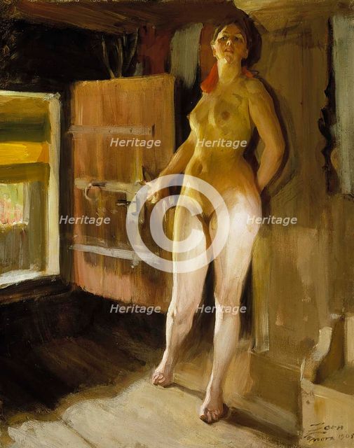 At the Door of the Loft; Girl in the Loft, 1905. Creator: Anders Leonard Zorn.