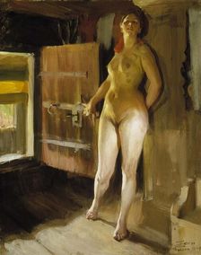 At the Door of the Loft; Girl in the Loft, 1905. Creator: Anders Leonard Zorn