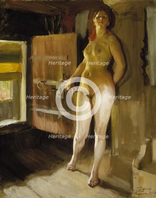 At the Door of the Loft; Girl in the Loft, 1905. Creator: Anders Leonard Zorn.