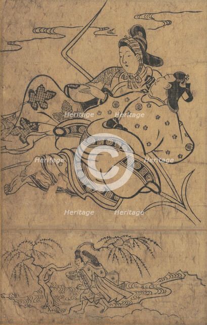 At the Edge of the River Akutagawa from the Tales of Ise (Ise monogatari). Creator: Sugimura Jihei.