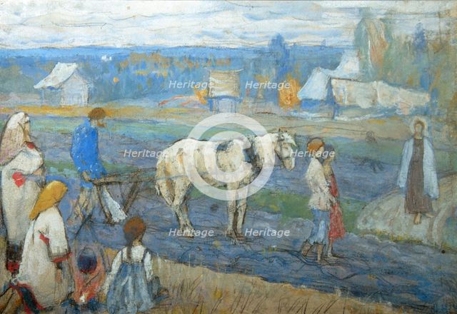 At the field, 1911. Artist: Nesterov, Mikhail Vasilyevich (1862-1942)