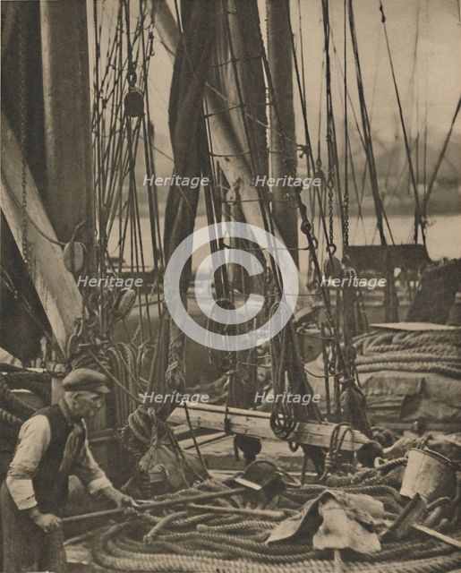 'At the Foot of the Mast on a Thames Barge', c1935. Creator: Walter Benington.