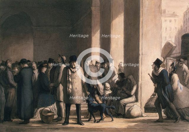 At the Gare Saint-Lazare, 1860s.  Creator: Daumier, Honoré (1808-1879).