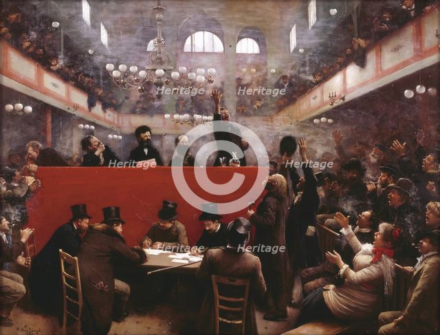 At the Graffard Meeting Hall (Réunion à la salle Graffard), 1884. Artist: Béraud, Jean (1849-1936)