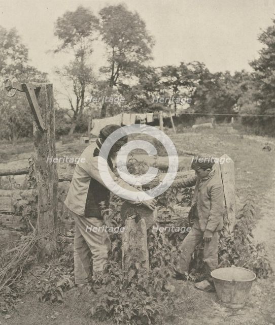 At the Grindstone--A Suffolk Farmyard, 1888. Creator: Peter Henry Emerson (British, 1856-1936); Sampson Low, Marston, Searle and Rivington.