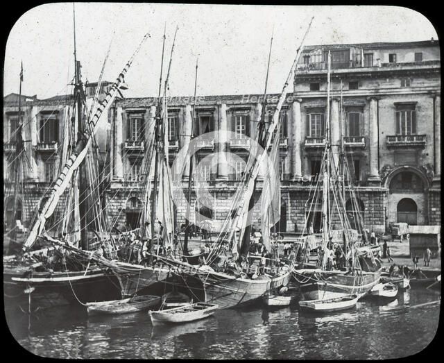 At the quay, Messina harbour, Sicily, Italy, late 19th or early 20th century. Artist: Unknown