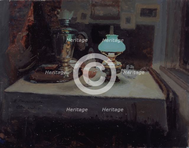 At the samovar, 1899. Artist: Kalinichenko, Jakov Jakovlevich (1869-1938)