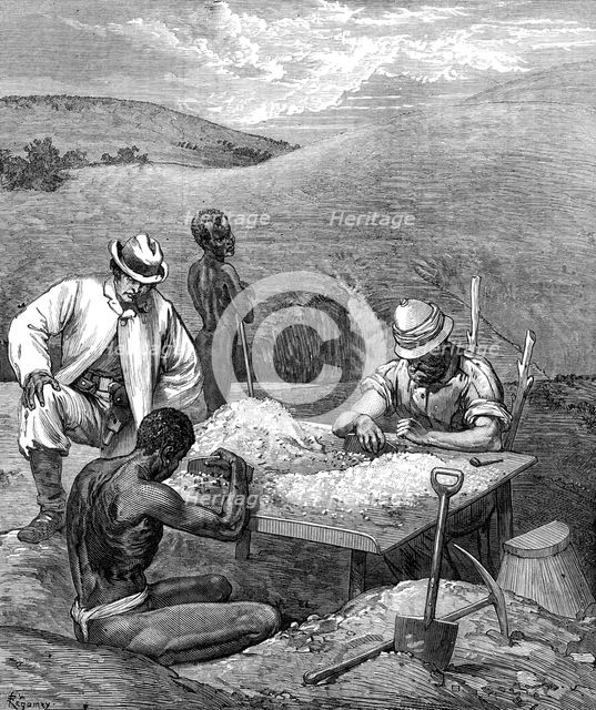 At the sorting table in the Diamond Diggings, 1872. Creator: Unknown.