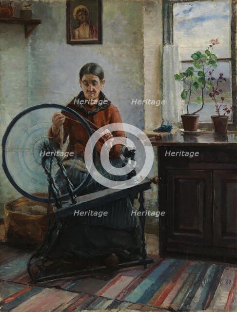 At the Spinning Wheel, 1888. Creator: Ada Thilen.