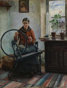 At the Spinning Wheel, 1888. Creator: Ada Thilen