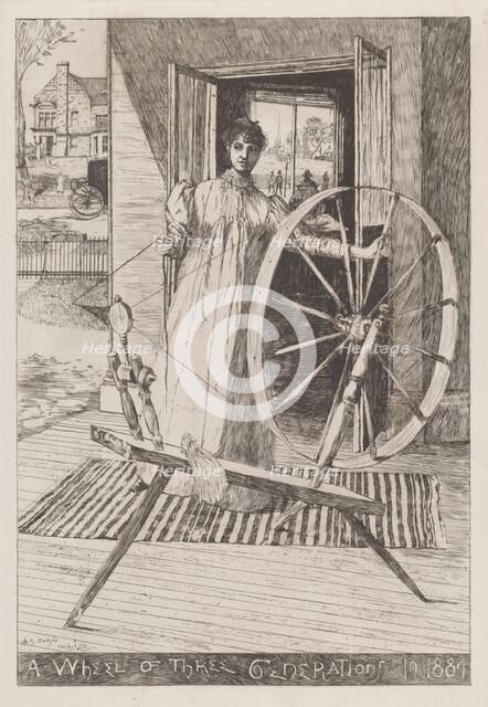 At the Spinning Wheel, c. 1884. Creator: Otto Henry Bacher.