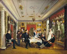 At the Tea Table 1851. Creator: Voloskov, Alexei Yakovlevich (1822-1882)