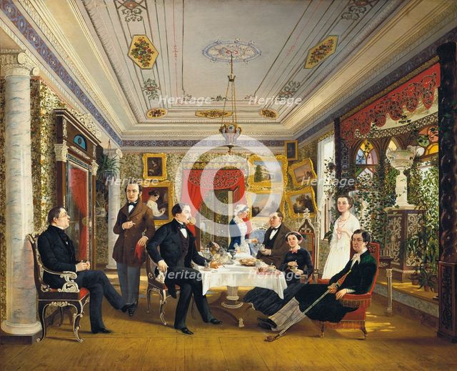 At the Tea Table', 1851. Creator: Voloskov, Alexei Yakovlevich (1822-1882).