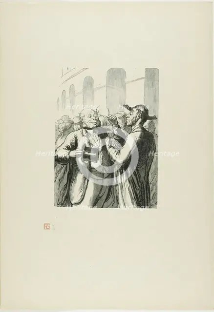 At the Universal Exhibition: Security check at the entrance: the bald need t..., 1867, printed 1920. Creator: Charles Maurand.