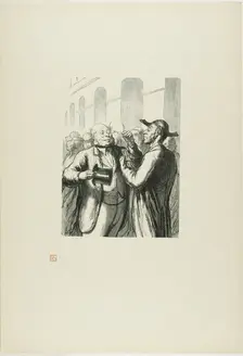 At the Universal Exhibition: Security check at the entrance: the bald need t..., 1867, printed 1920. Creator: Charles Maurand