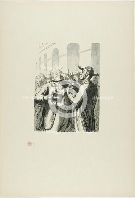 At the Universal Exhibition: Security check at the entrance: the bald need t..., 1867, printed 1920. Creator: Charles Maurand.