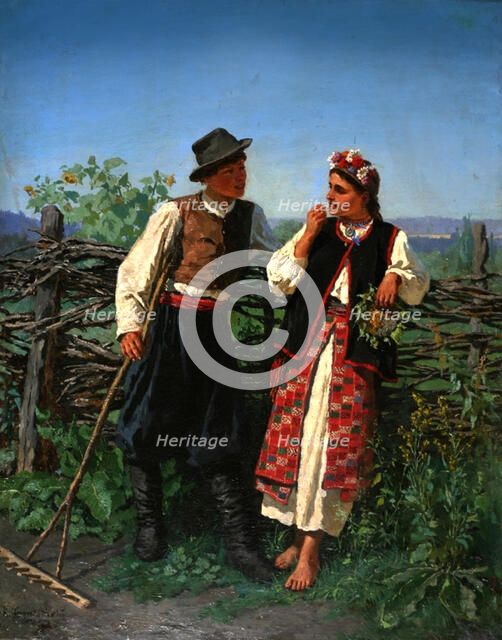 At the Wattle-fence, 1863. Artist: Trutovsky, Konstantin Alexandrovich (1826-1893)