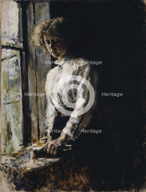 At the window. Portrait of Olga Fyodorovna Trubnikova, 1886. Artist: Serov, Valentin Alexandrovich (1865-1911)