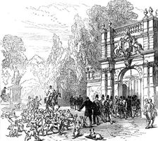 At Trentham: inspecting a pack of English foxhounds, 1873. Creator: Unknown