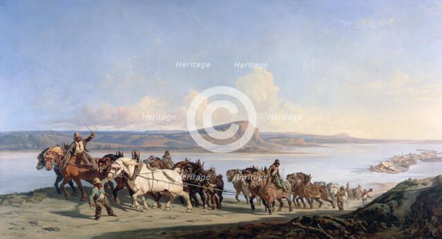 'Attachment of Horses Pulling Boats Down the Rhone', c1825-1870. Artist: Alexandre Dubuisson