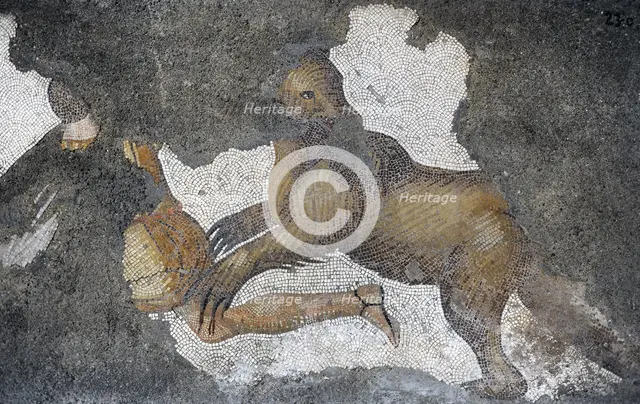 Attack of a brown bear, detail from mosaic...Great Palace of Constantinople, 4th-6th century. Creator: LTL.