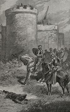 Attack of the castle of Gironella by the Count of Pallars, 15th century, (1890). Creator: Joan Serra y Pausas