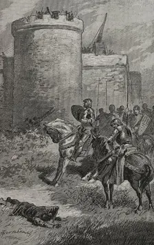 Attack of the castle of Gironella by the Count of Pallars, 15th century, (1890). Creator: Joan Serra y Pausas