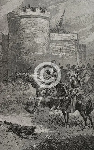 Attack of the castle of Gironella by the Count of Pallars, 15th century, (1890).  Creator: Joan Serra y Pausas.