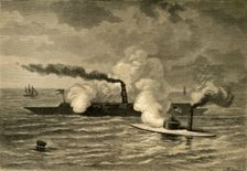 Attack of the "Monitor" on the "Merrimack" (1878). Creator: Albert Bobbett