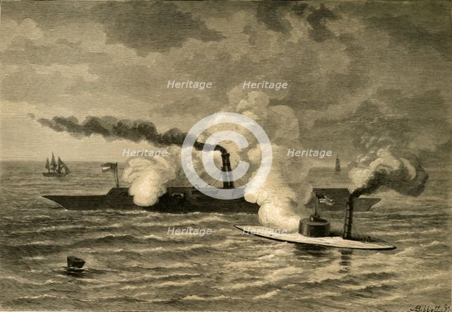 'Attack of the "Monitor" on the "Merrimack"', (1878). Creator: Albert Bobbett.