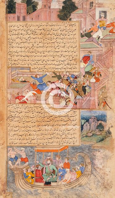 Attack of the People of Hams (recto), Calligraphy (verso), Folio from a Tarikh-i Alfi, c1594. Creator: Unknown.