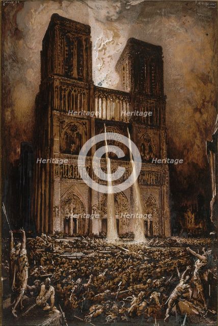 Attack on Notre-Dame. The Hunchback of Notre-Dame by Victor Hugo, ca 1877. Creator: Chifflart, François (1825-1901).